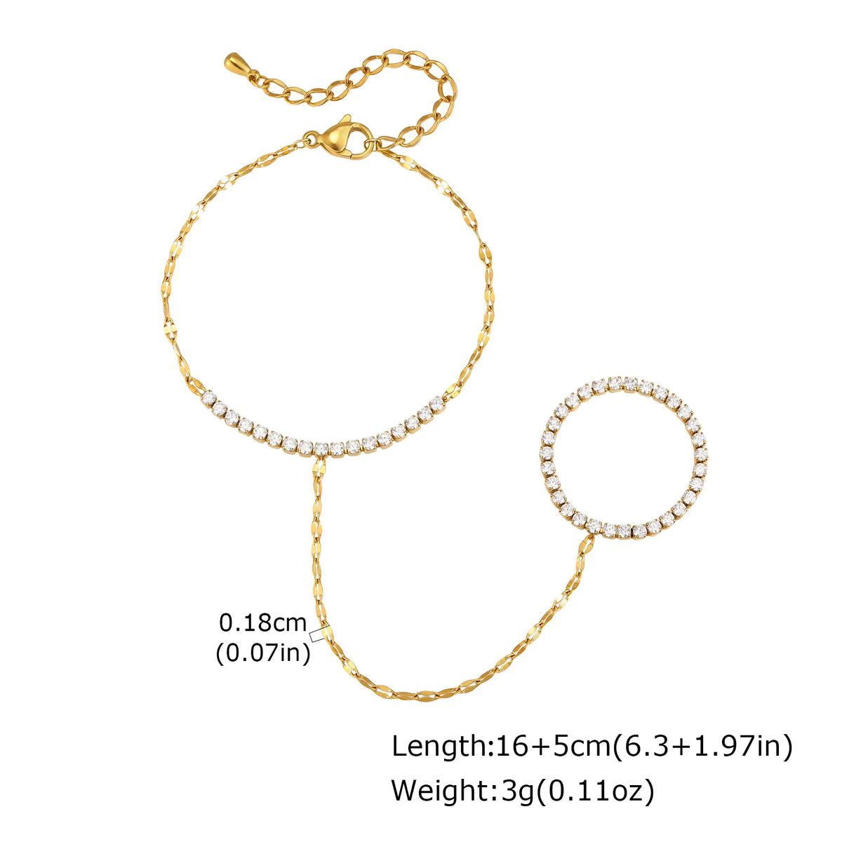 Women's Gold CZ Hand Chain Bracelet – Double Layer Slave Ring Hand Chain Bracelet SPOT BR-3005G