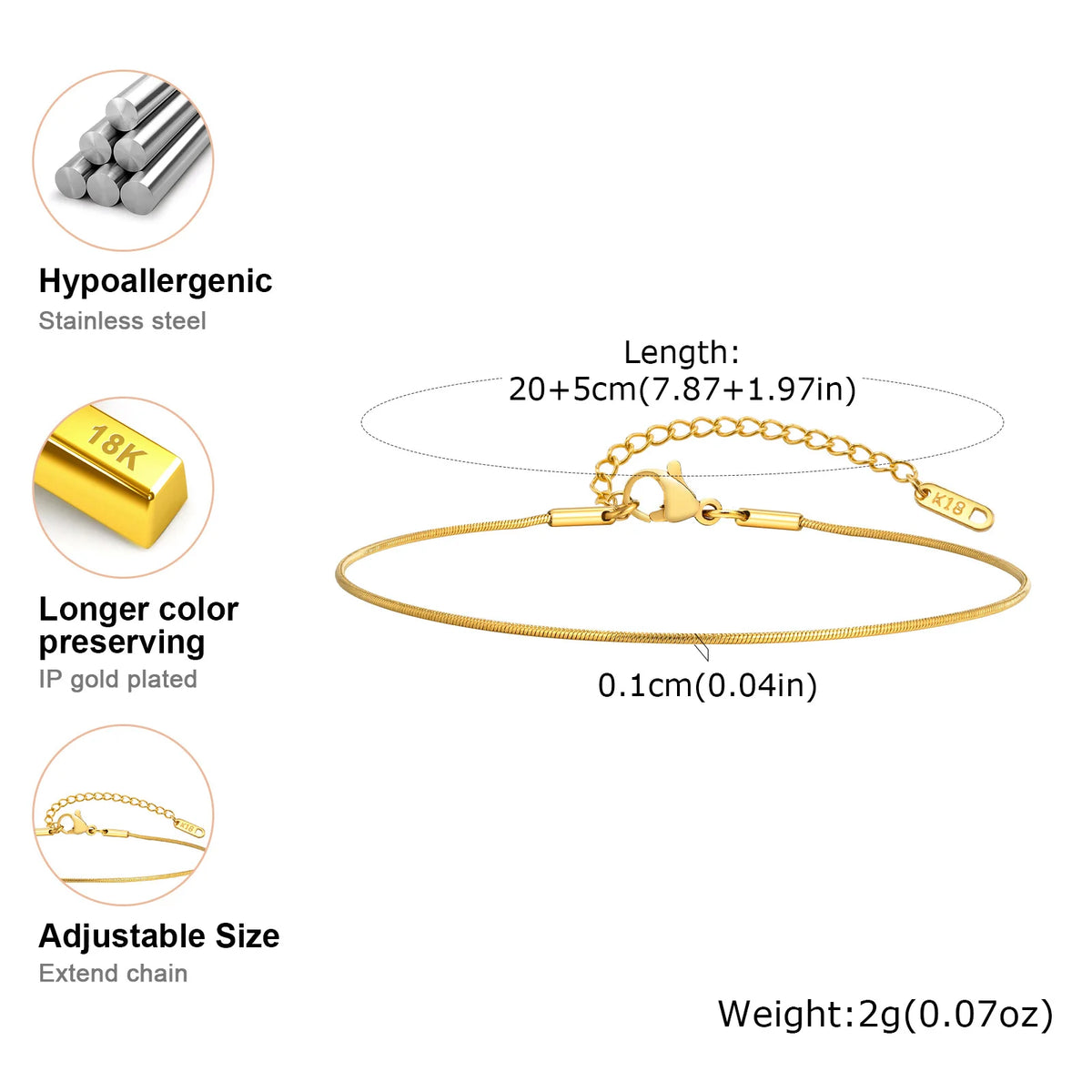 Gold Snake Chain Anklet – Waterproof Stainless Steel Women Chain Anklet SPOT