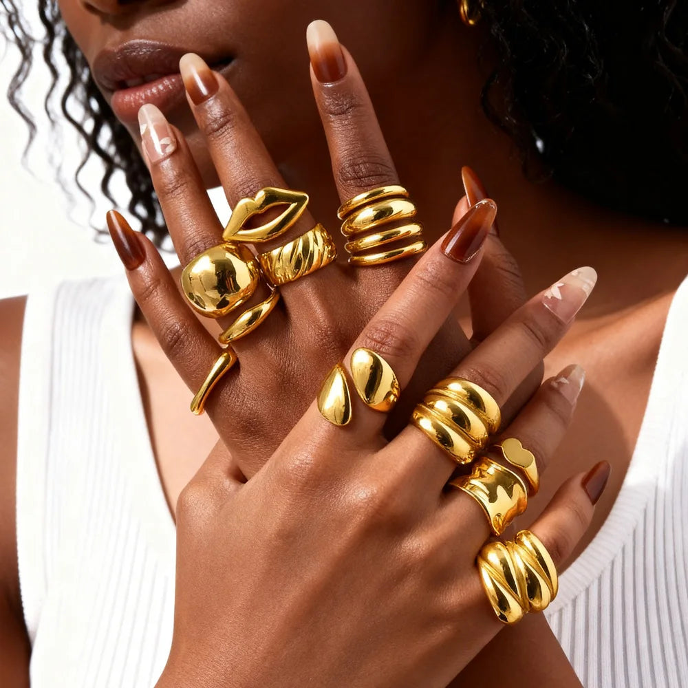 Meaeguet Chunky Dome Ring – 18K Gold Plated Stainless Steel Fashion Ring SPOT