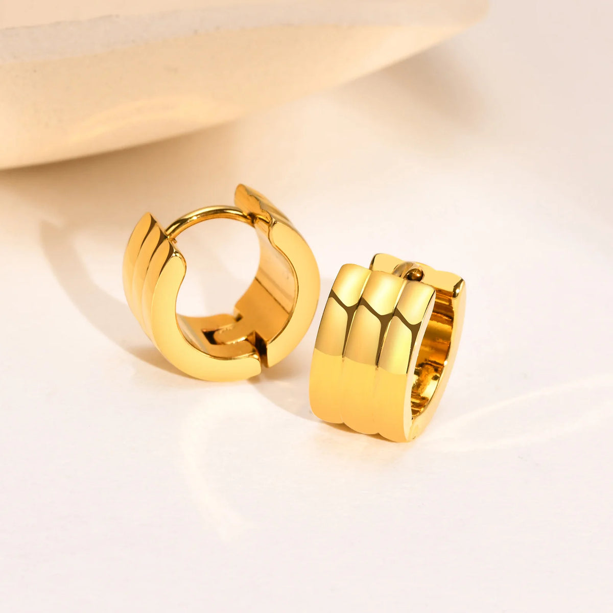 Wide Huggie Hoop Earrings – 18K Gold Plated Stainless Steel Huggie Hoop Earrings SPOT