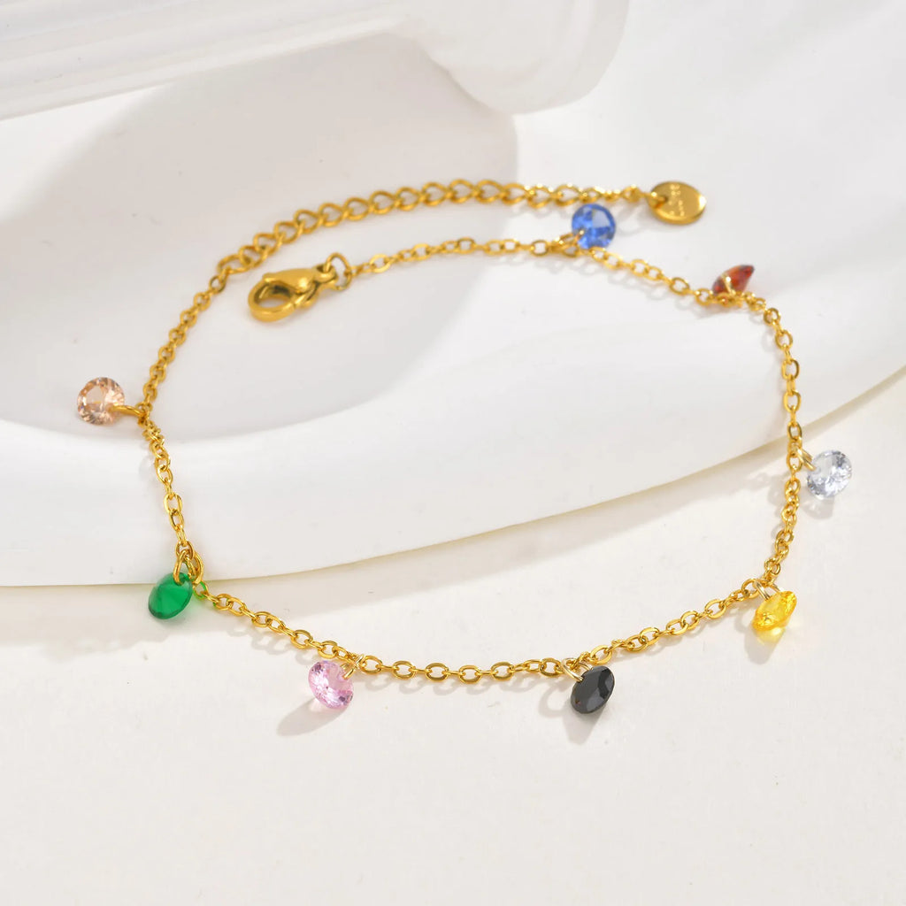 Colorful CZ Anklet – Waterproof Stainless Steel Foot Chain Anklet Bracelet SPOT