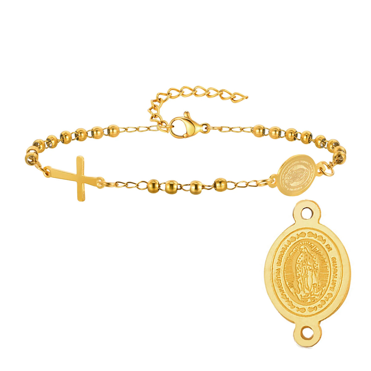 Virgin Mary St Benedict Cross Bracelet – Stainless Steel
