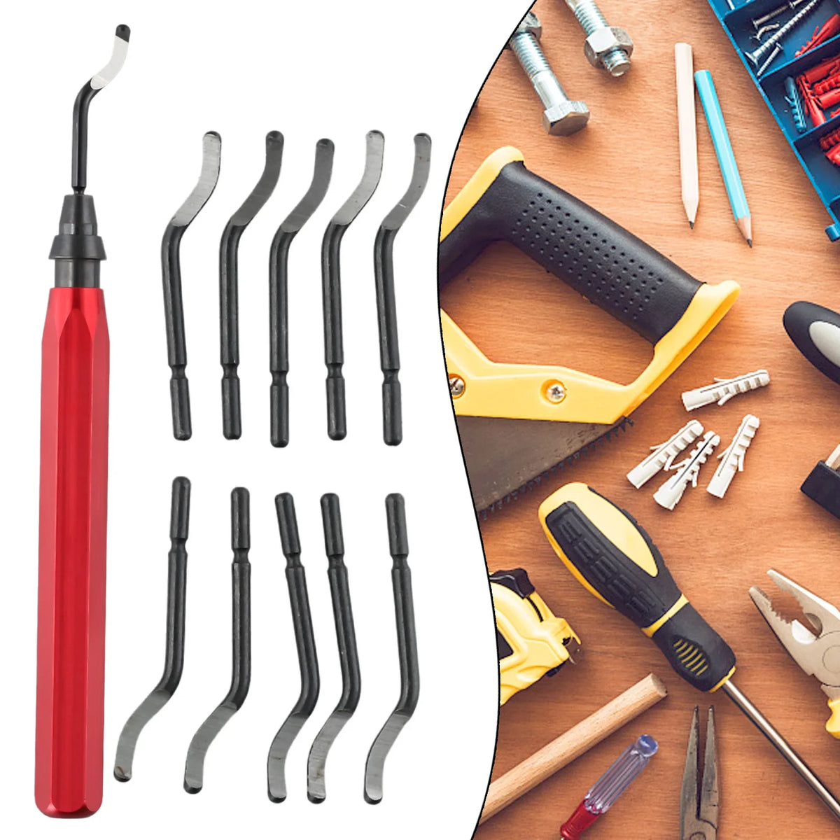 Deburring Tool with Metal Blade Accessories – Red & Blue Deburring Hand Tool SPOT