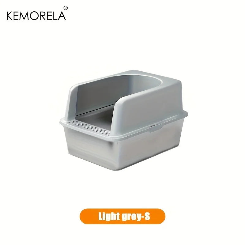 Stainless Steel Cat Litter Box with Lid – Large, Odor-Free Cat Litter Box SPOT Light grey S