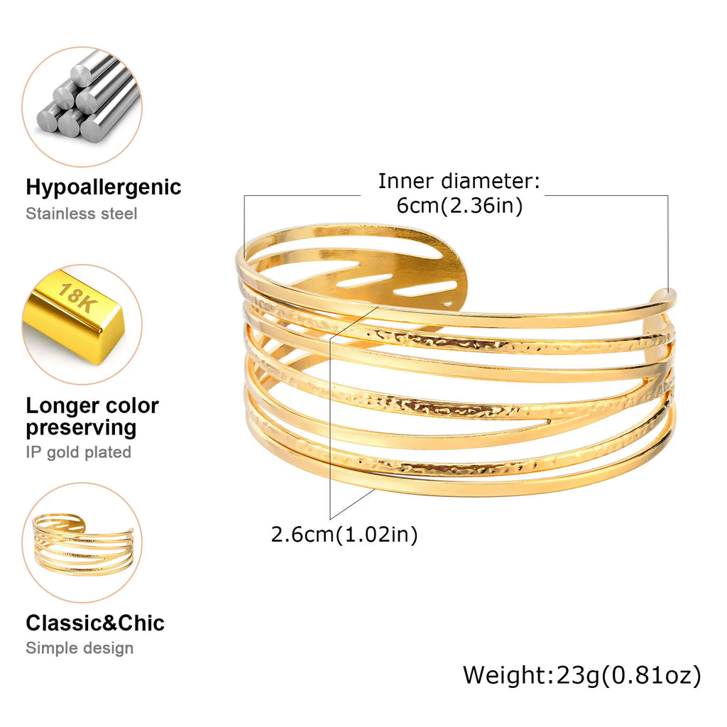 Meaeguet Multilayer Geometric Gold Cuff Bracelet for Women Cuff Bangle Bracelet SPOT
