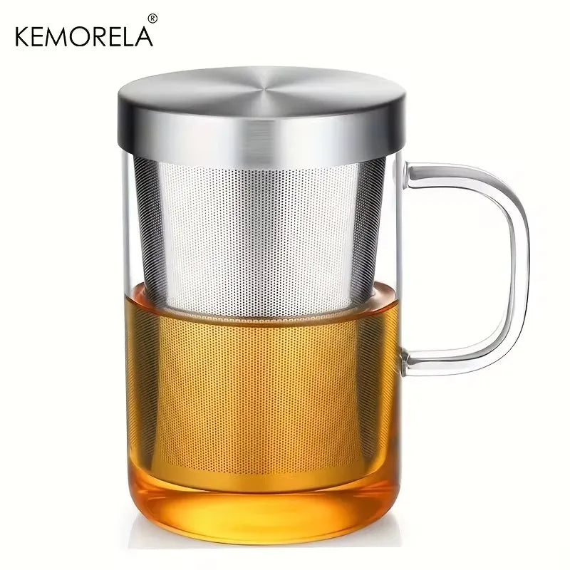 KEMORELA 500ml Borosilicate Glass Tea Mug with Steel Infuser Glass Tea Infuser Mug SPOT 500ML 500ml
