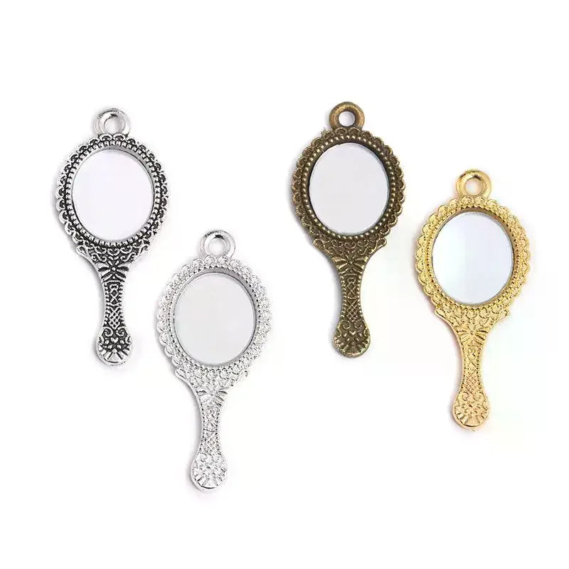 10-Pack Vintage Alloy Mini Mirror Charms – Antique Engraved DIY DIY Jewelry Charms SPOT