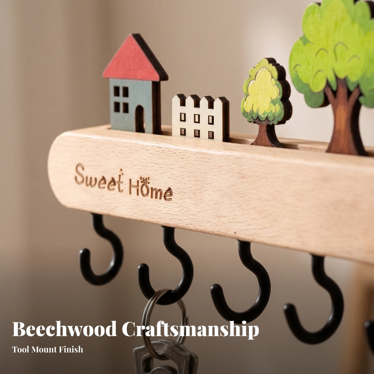 Wooden Key Hook Rack with 6 Hooks – Home Sweet Home Wall Hanger Wall Key Rack SPOT