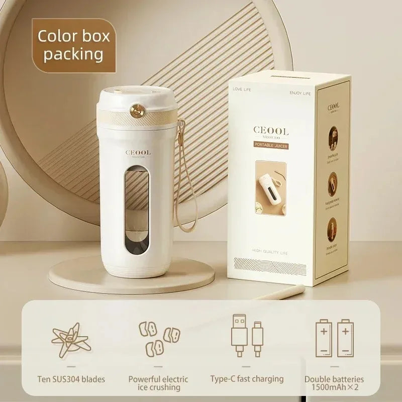 Portable USB-C Rechargeable Electric Blender Juicer – 350ml Portable Blender Cup SPOT white