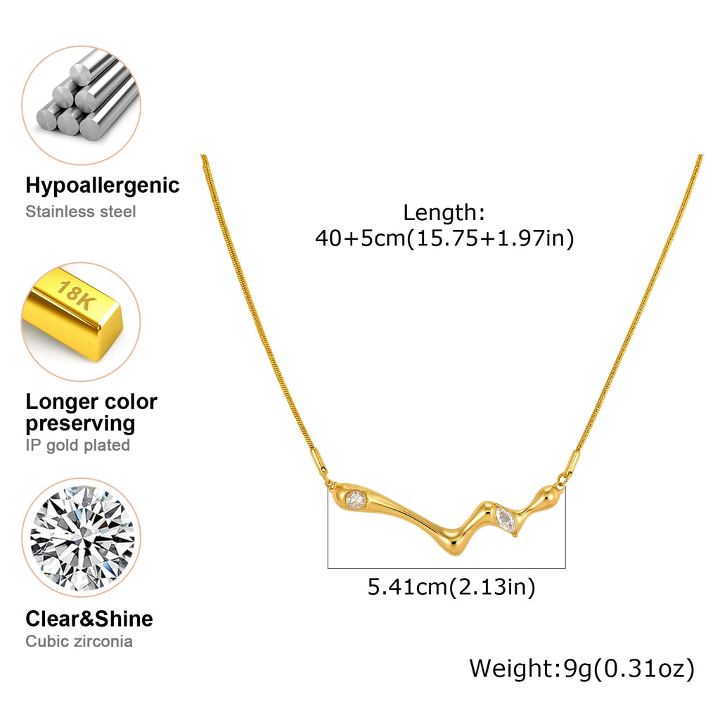CZ Wave Necklace – 18K Gold Plated Stainless Steel Pendant Pendant Necklace SPOT