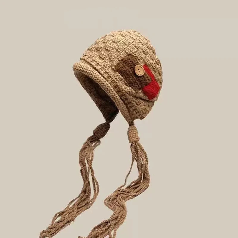 Women's Braided Knit Beanie – Tassel Patch Winter Hat Knit Beanie Hat SPOT