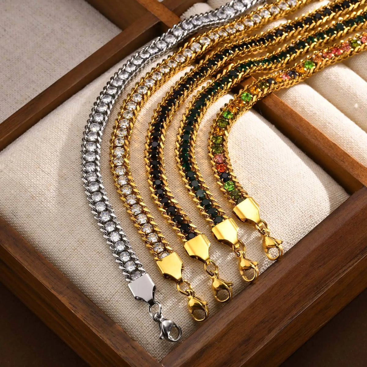 Iced Out Tennis Bracelet – 5A CZ Gold Stainless Steel Women Tennis Bracelet SPOT