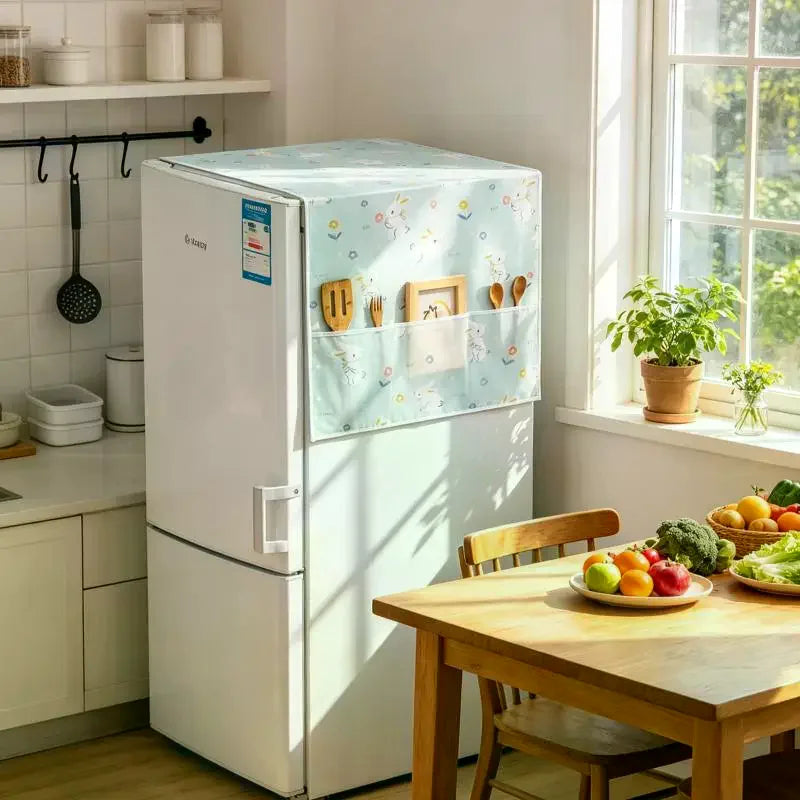 Minimalist Fridge Cover – Waterproof PEVA & Side Storage Pockets Refrigerator Cover SPOT