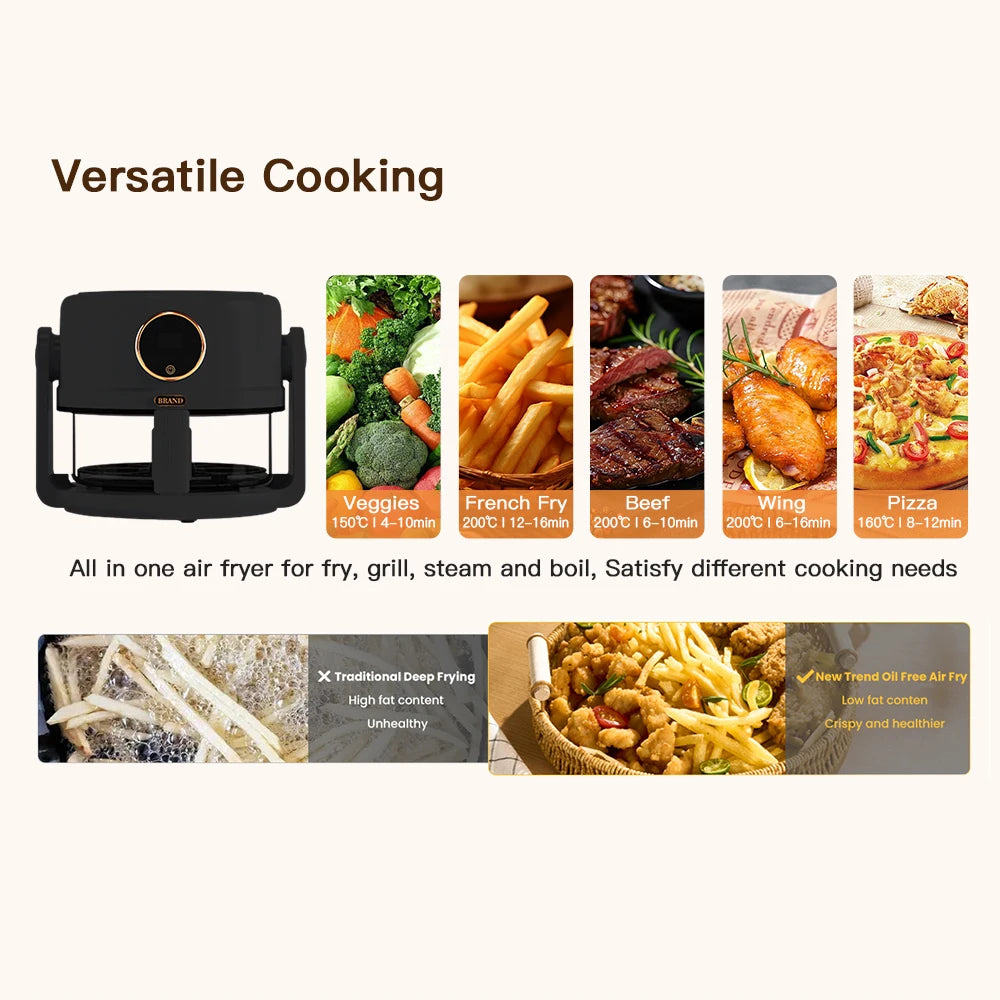 DUTRIEUX 2-in-1 Flip Air Fryer & Pan – 2L Digital Glass Lid Flip Air Fryer SPOT