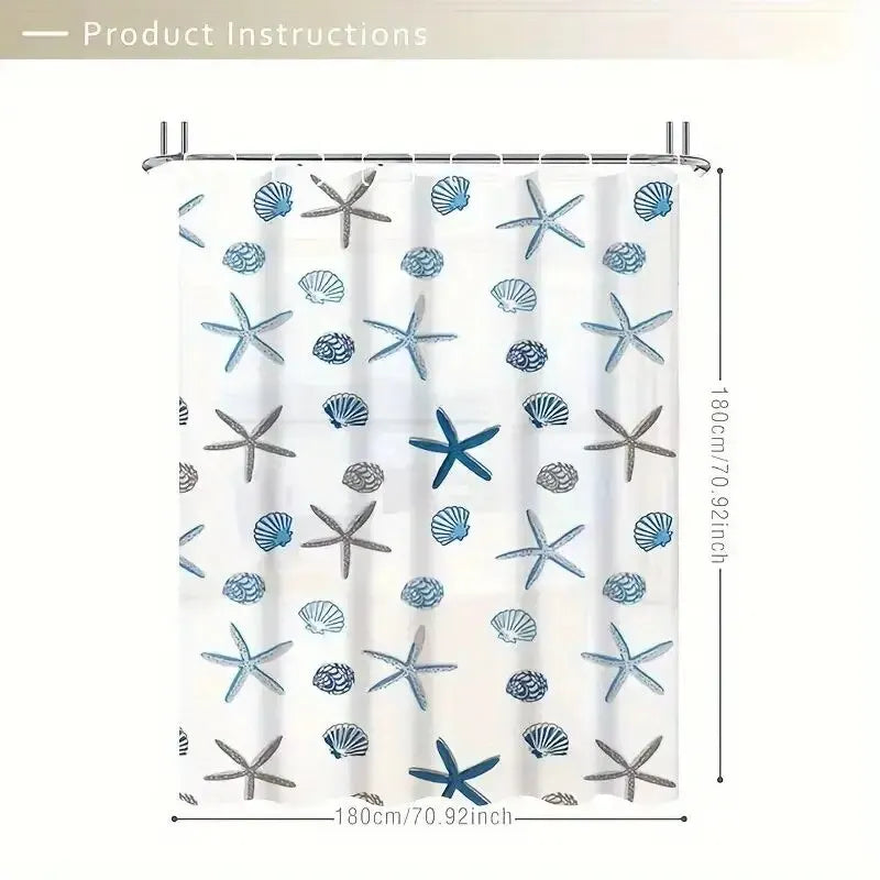 PEVA Waterproof Shower Curtain – Nautical Starfish Print 180cm Shower Curtain SPOT