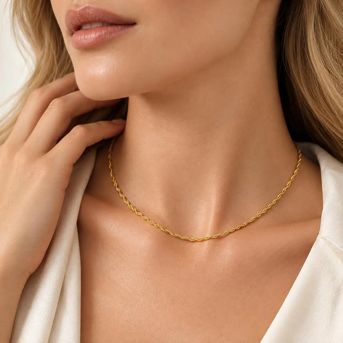 Twisted Rope Chain Necklace – PVD Gold Stainless Steel Chain Necklace SPOT
