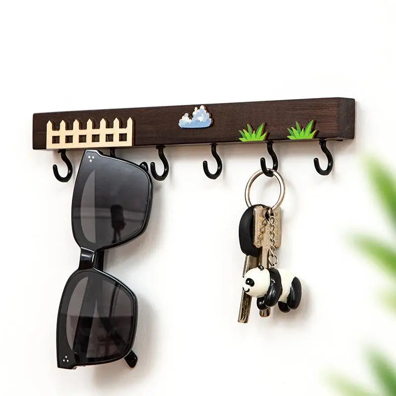 Wooden Wall Hook Rack – 6 Heavy-Duty Hooks, Cartoon Kids Decor Wall Hook Rack SPOT