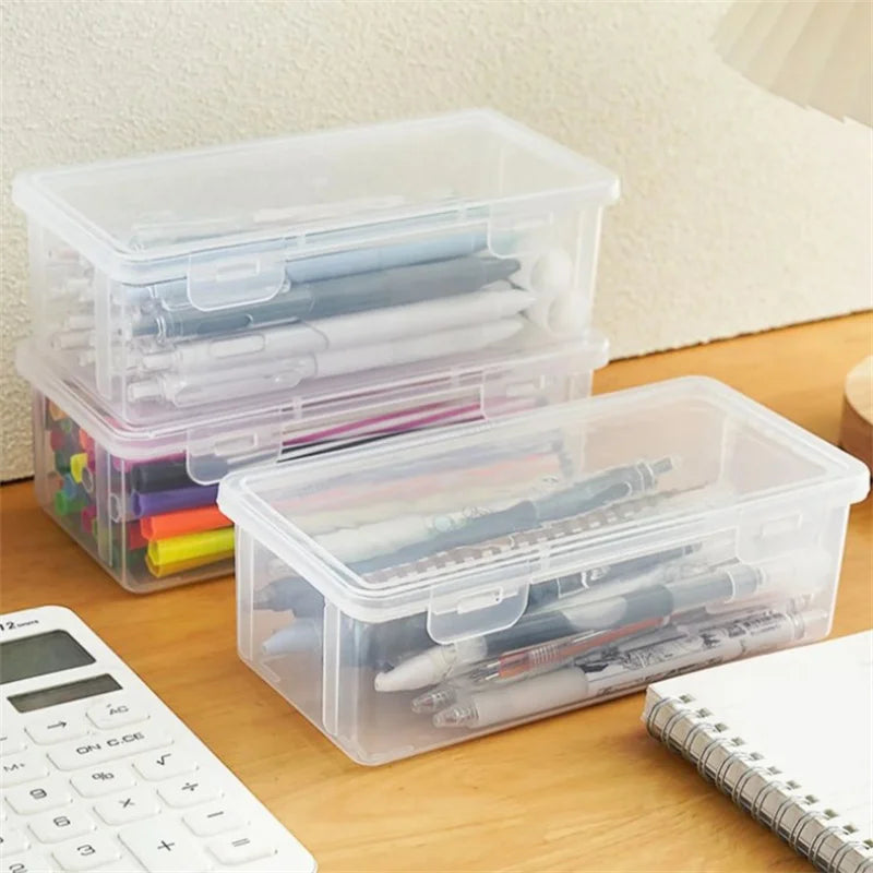Large Transparent Pencil Box – Stackable PP Stationery Organizer Pencil Case Box SPOT