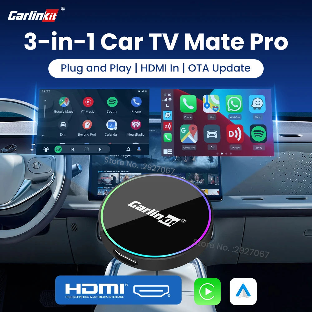 CarlinKit 3-in-1 Wireless CarPlay Android Auto HDMI Adapter 2K Car Wireless Adapter SPOT