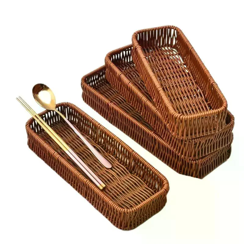 Faux Rattan Woven Storage Basket – Waterproof Serving Tray Woven Storage Basket SPOT