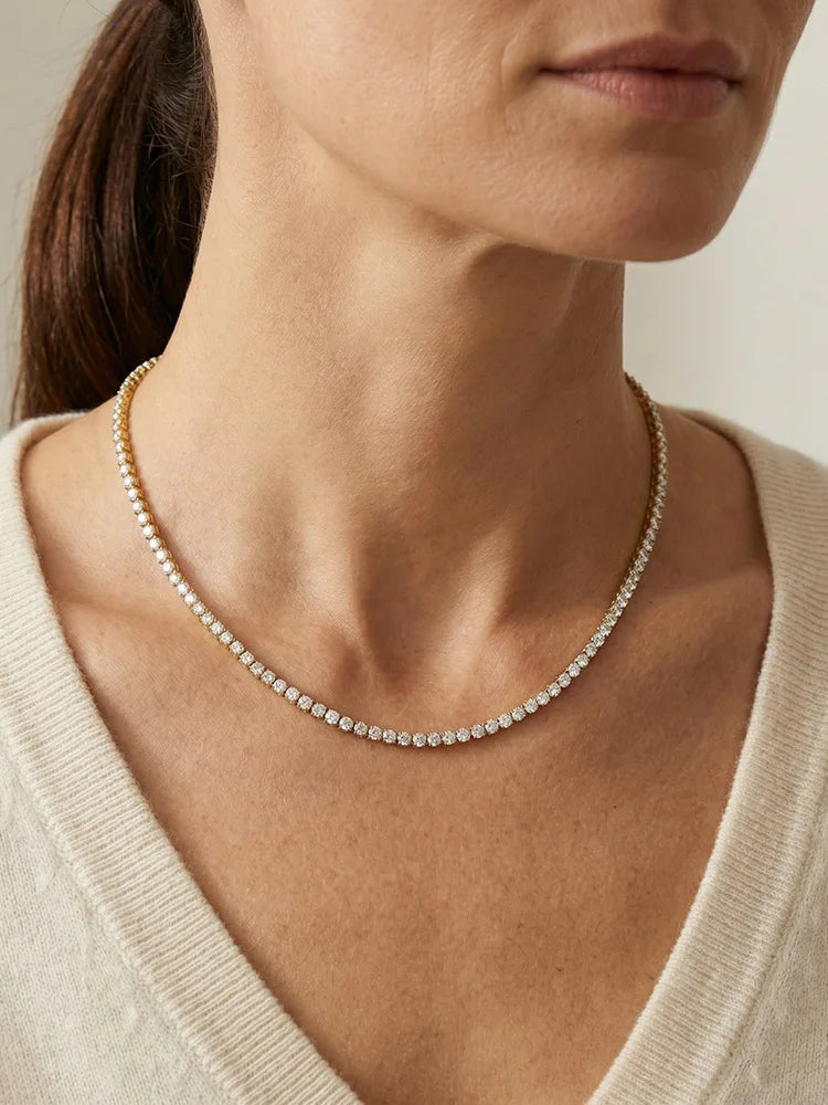 Women's CZ Tennis Necklace – Stainless Steel Crystal Choker Tennis Necklace SPOT