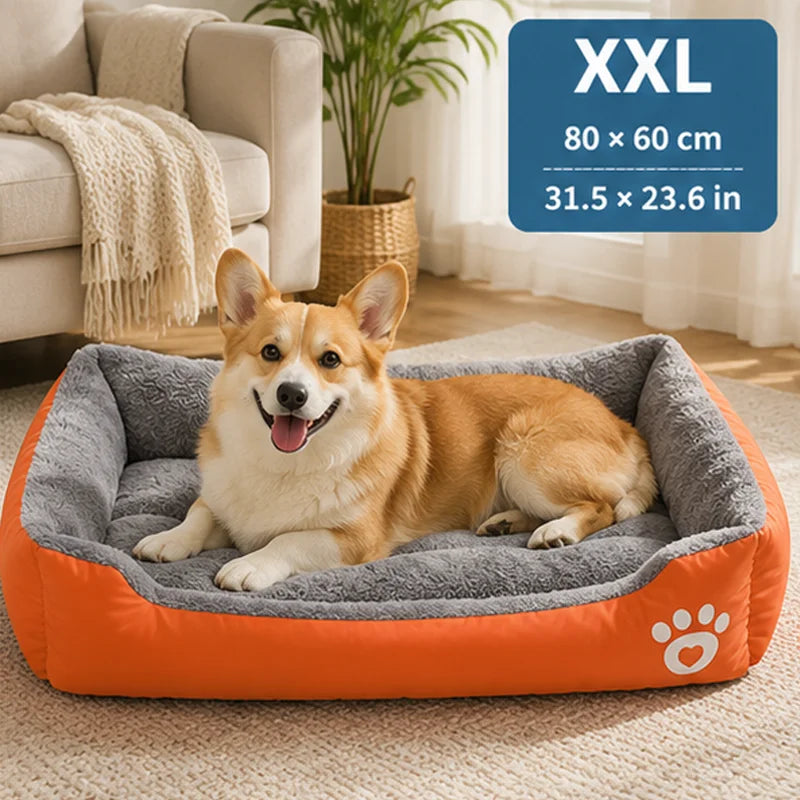 Soft Square Dog Sofa Bed – Warm Washable Pet Cushion Pet Sofa Bed SPOT Orange-80x60cm