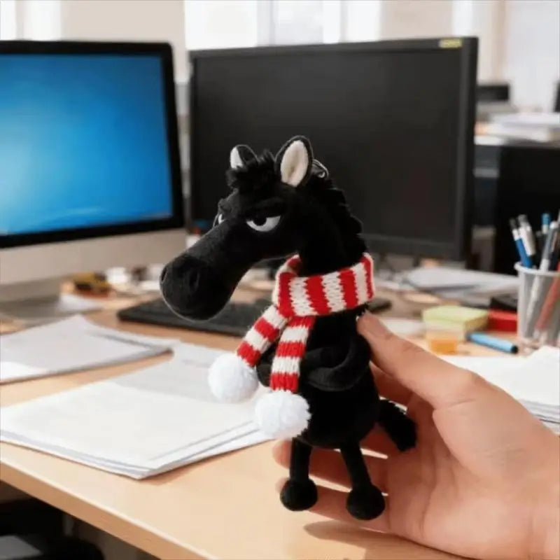 Plush Pony Keychain – Year of the Horse Cartoon Mascot Toy Plush Keychain SPOT Black