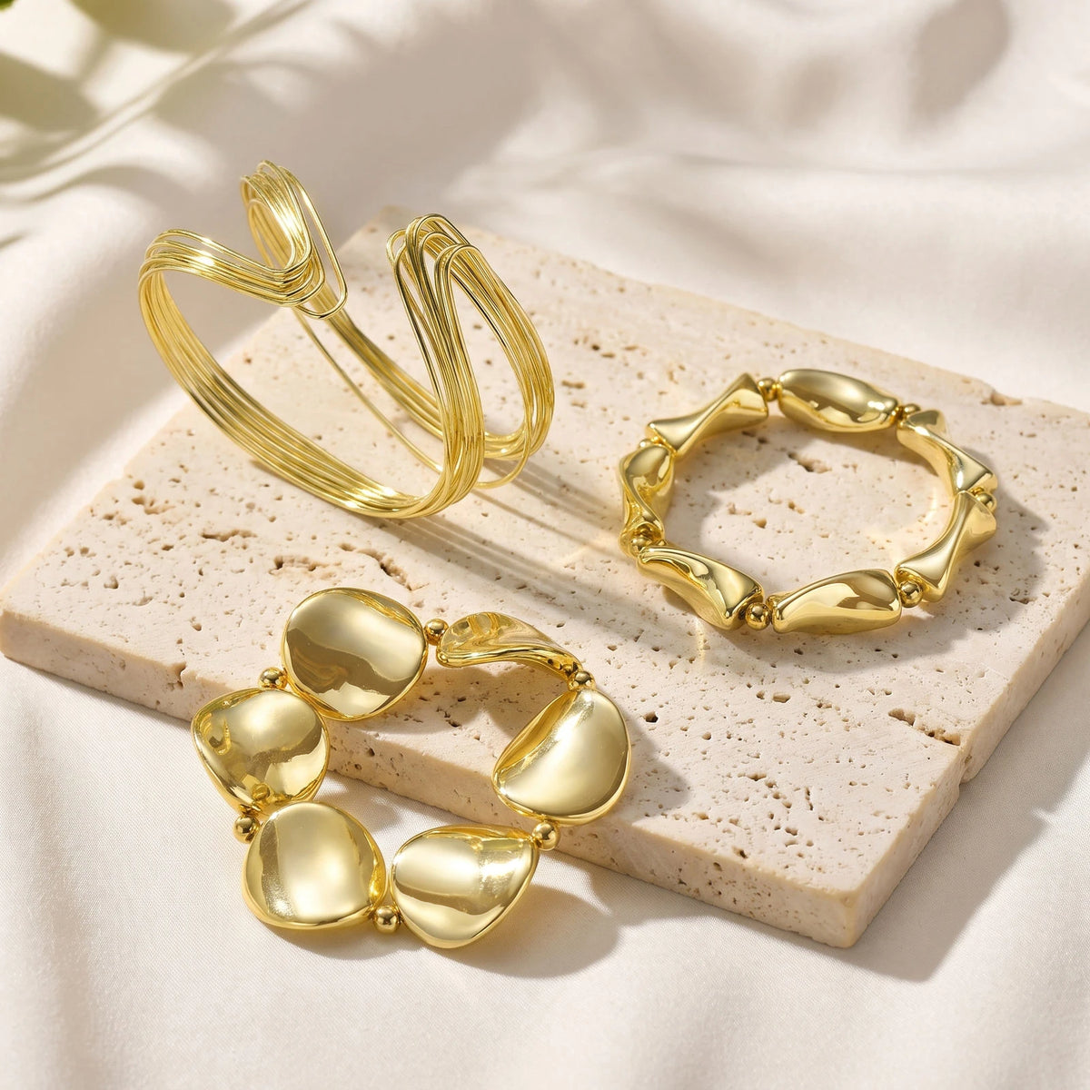 3-Piece Gold Stackable Bangles Set for Women – Adjustable Cuff Stackable Bangles Set SPOT