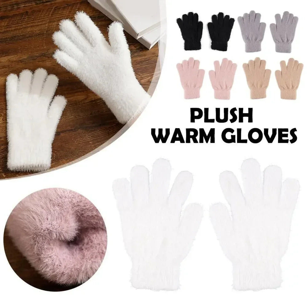 Faux Mink Fur Plush Winter Gloves – Unisex Warm Full Finger Winter Gloves SPOT