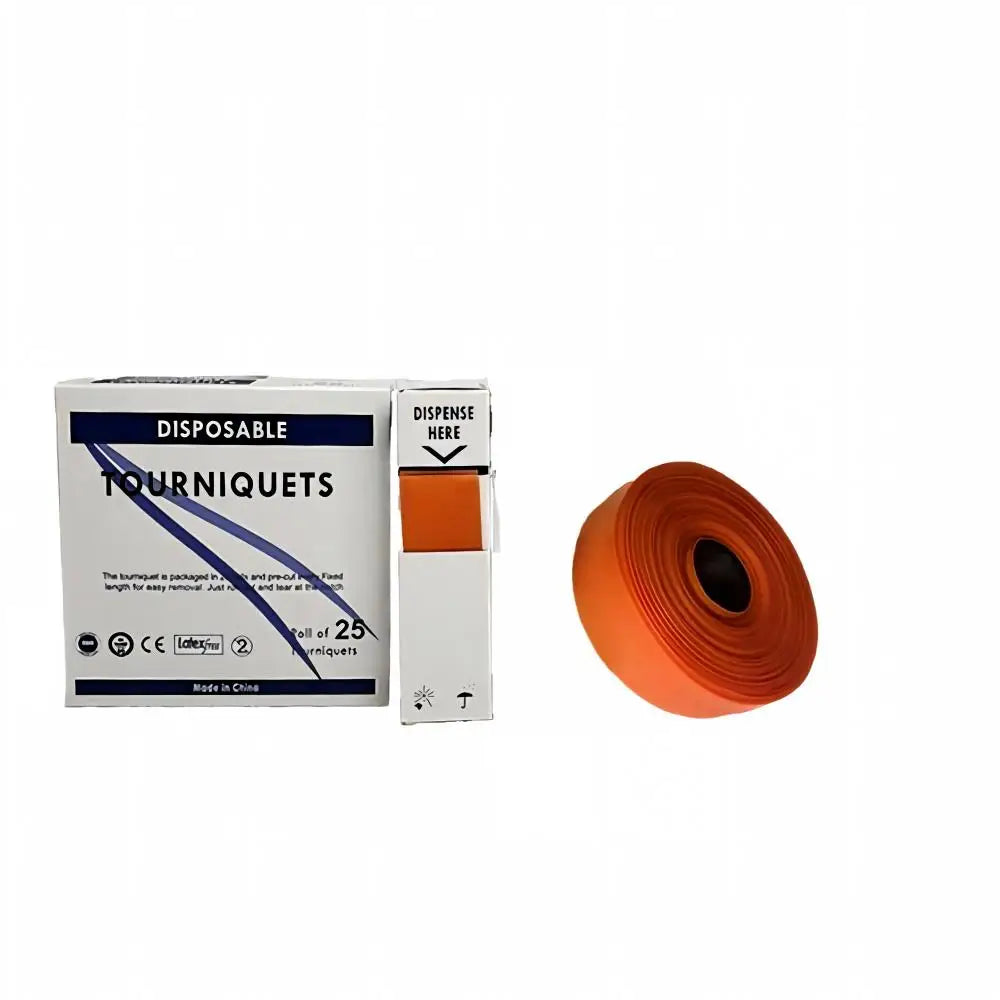 25-Pack Disposable TPE Tourniquet Straps – Emergency First Aid Band Disposable Tourniquet SPOT Orange 1 box