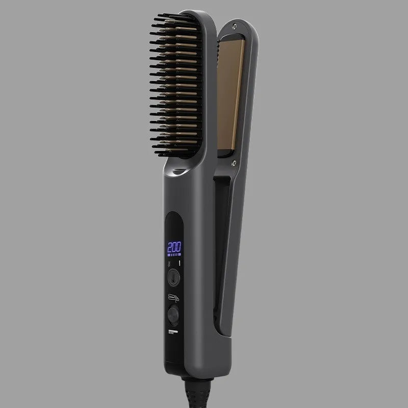 Cordless 2-in-1 Hair Straightener Comb & Flat Iron – USB Travel Hair Straightener Brush SPOT Black USB Type-C