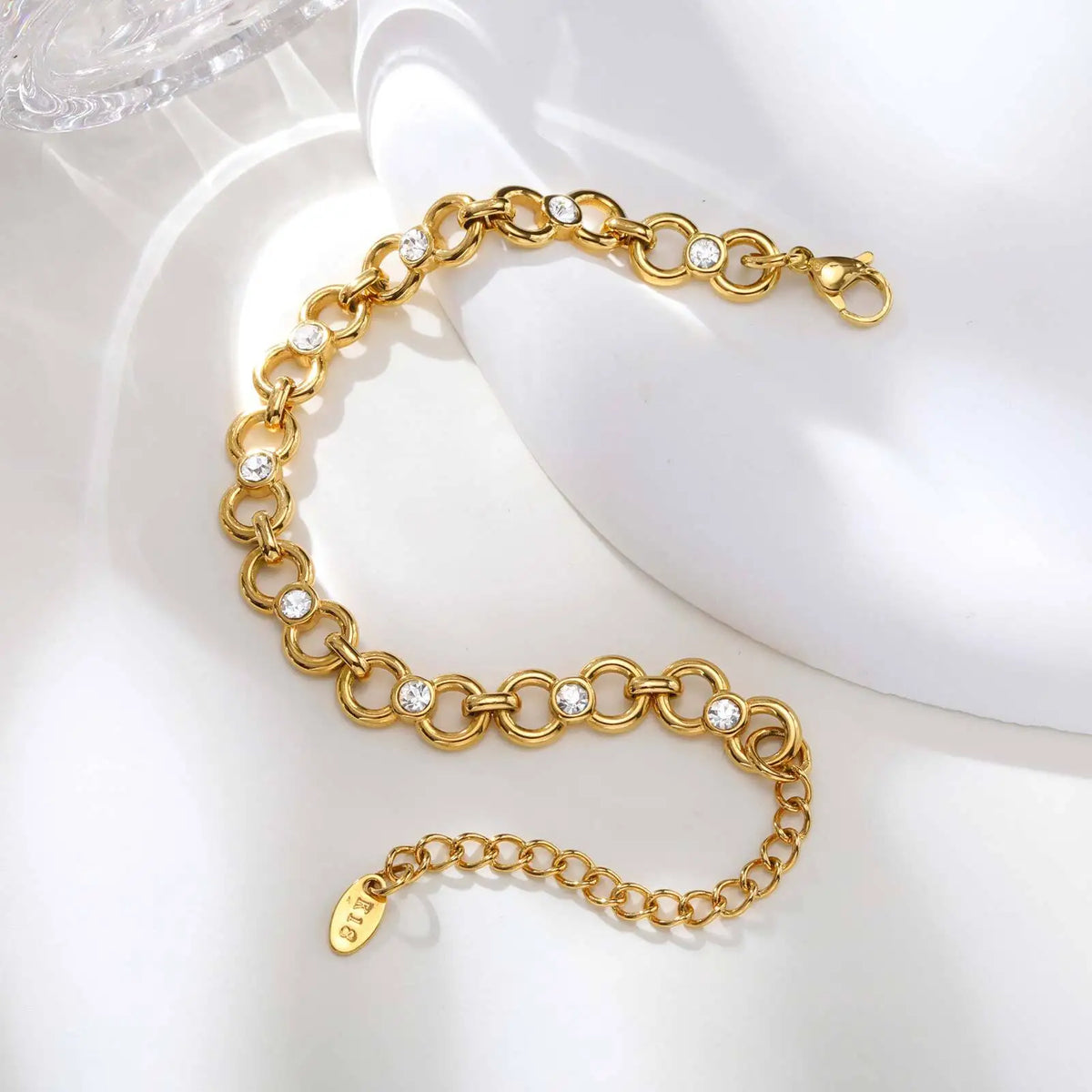 Round Zircon Chunky Link Bracelet – 18K PVD Gold Plated Women Chain Link Bracelet SPOT