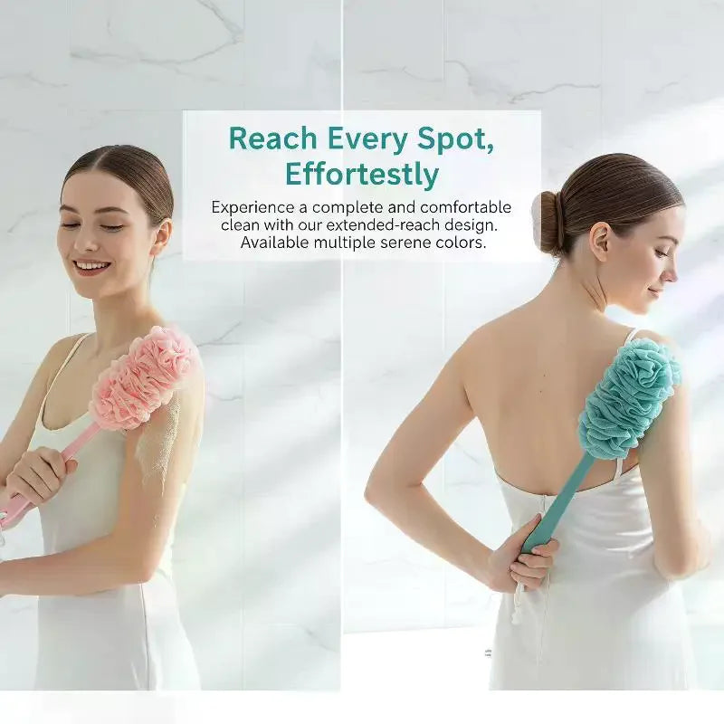 Long Handle Back Scrubber – Soft Loofah Mesh Shower Brush Body Shower Brush SPOT