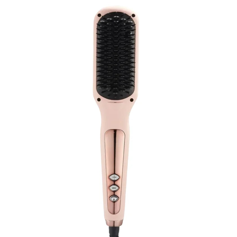 2-in-1 Electric Hair Straightening Brush – Straight & Curly Hair Straightening Brush SPOT Pink USB Type-C