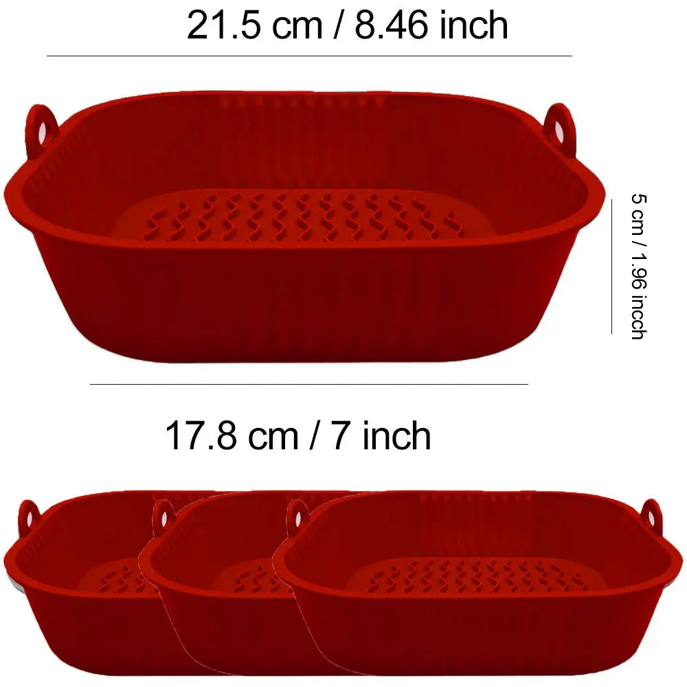 Silicone Air Fryer Basket Pot – Reusable Non-Stick Food-Safe Silicone Baking Basket SPOT 1pc 21.5cm red