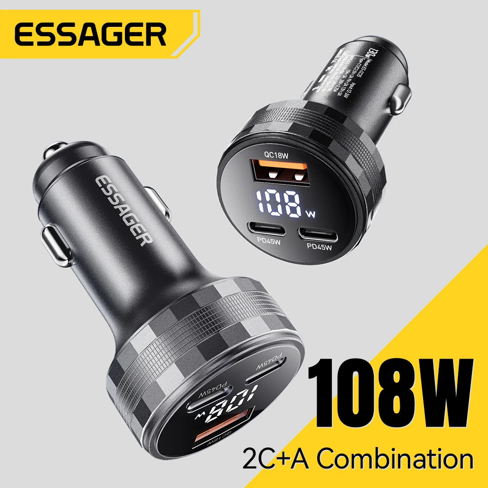 Essager 108W 3-Port Car Charger – PD3.0 & QC3.0 Fast Charge USB Car Charger SPOT