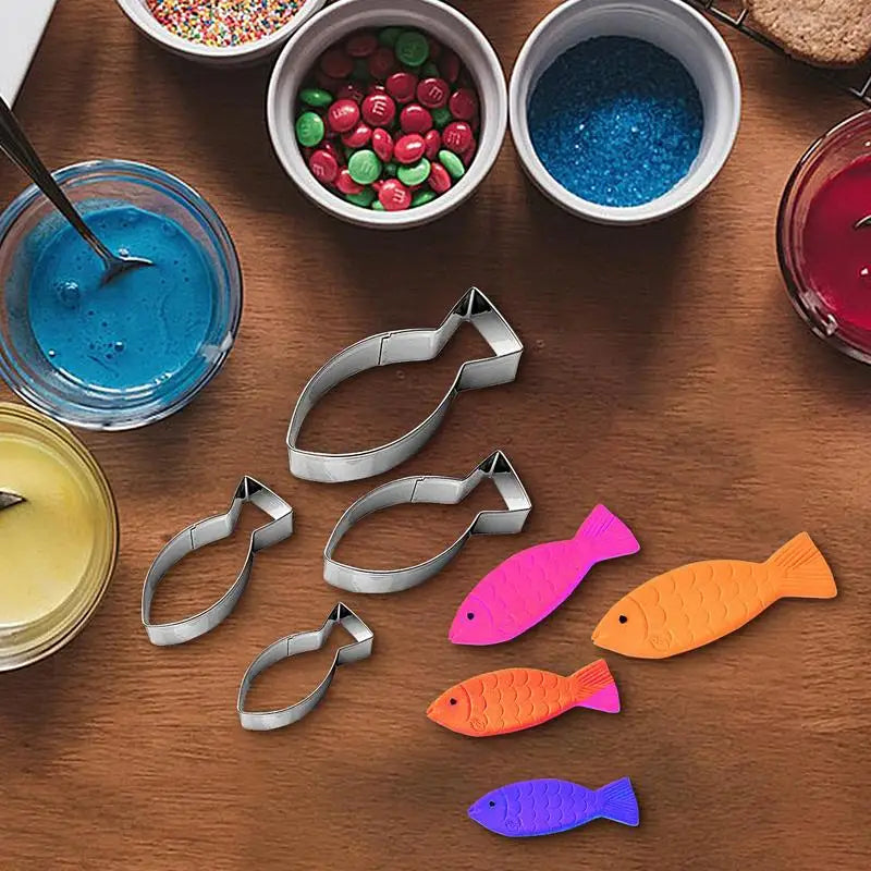 4-Pack Fish Cookie Cutters – Stainless Steel Baking Molds Cookie Cutter Set SPOT