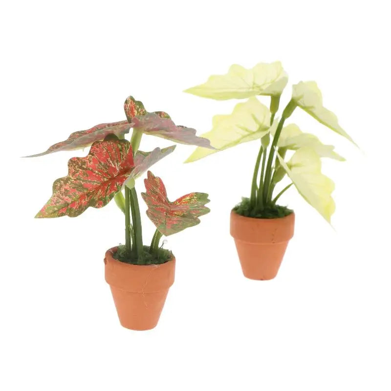 Mini Artificial Taro Potted Plant – 1:12 Dollhouse Ornament Miniature Plant Ornament SPOT