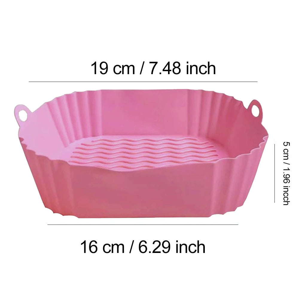 Silicone Air Fryer Basket Pot – Non-Stick Reusable Baking Tray Silicone Baking Basket SPOT 1pc 19cm pink