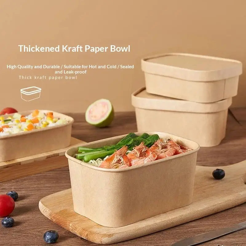 10-Pack Square Kraft Paper Lunch Boxes with Leak-Proof Lids Disposable Food Container SPOT