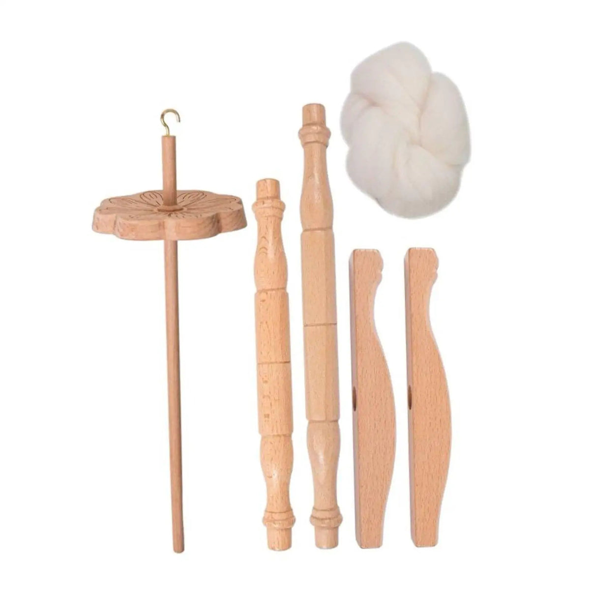 Wooden Niddy Noddy & Turkish Spindle Set – 50g Wool Roving Yarn Spinning Tool Set SPOT