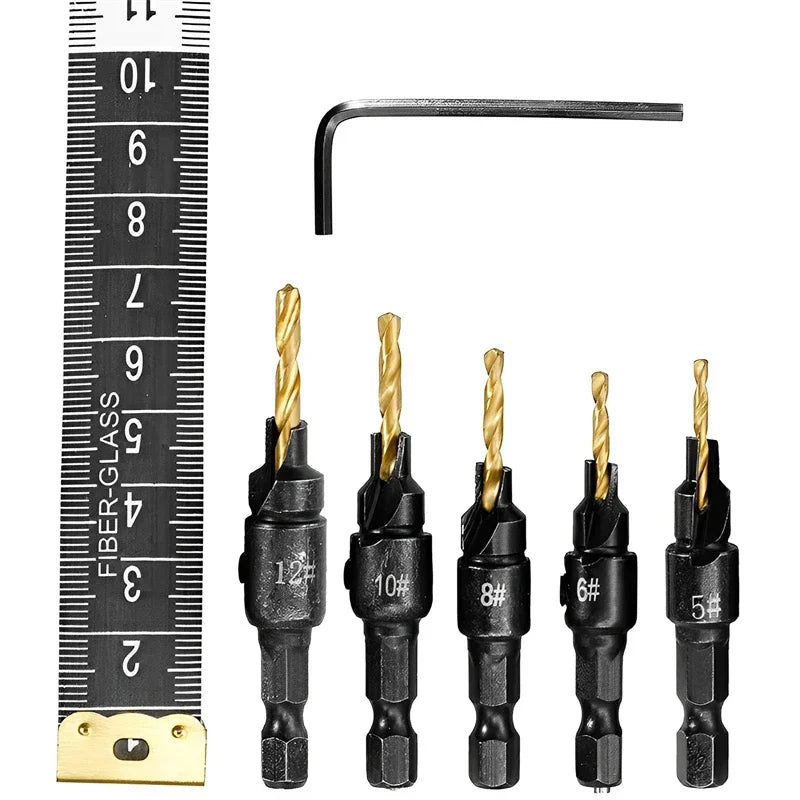 5-Piece Countersink Drill Bit Set for Wood – #5 to #12 Countersink Drill Bit Set SPOT