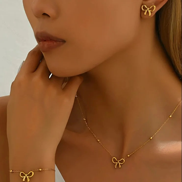Stainless Steel Bowknot Jewelry Set – Necklace, Bracelet & Earrings Jewelry Set SPOT