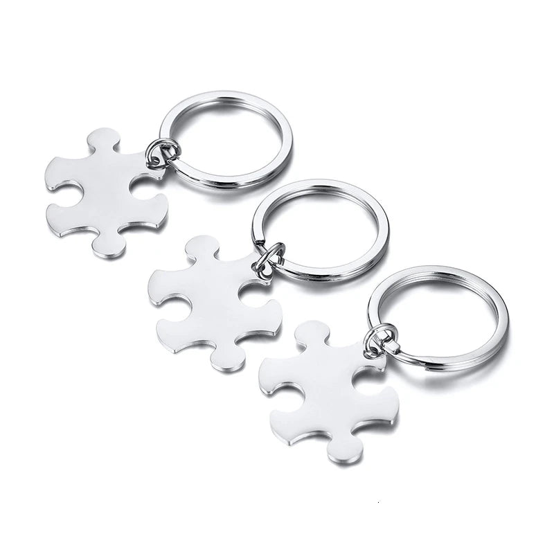 Custom Engraved Puzzle Piece Keychain Set – BFF & Family Personalized Keychain Set SPOT 3 pieces silver