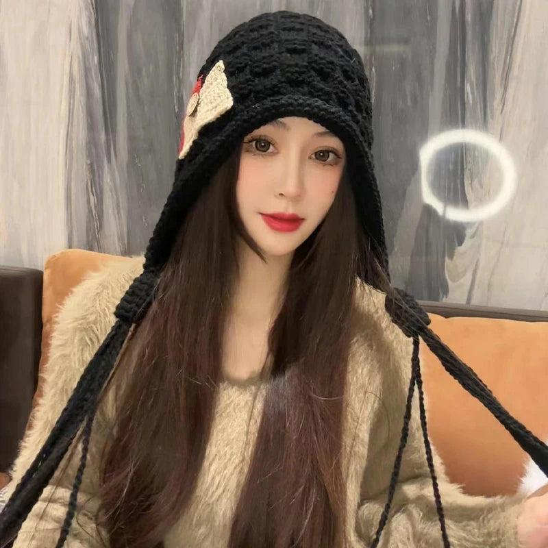 Women's Braided Knit Beanie – Tassel Patch Winter Hat Knit Beanie Hat SPOT