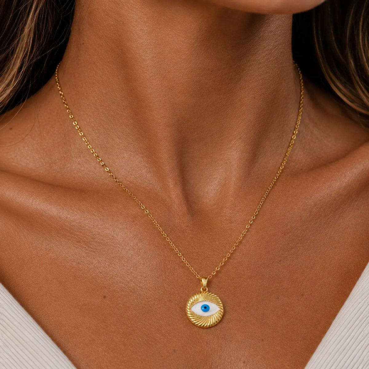 Blue Evil Eye Necklace – Gold Amulet Pendant for Women Pendant Necklace SPOT
