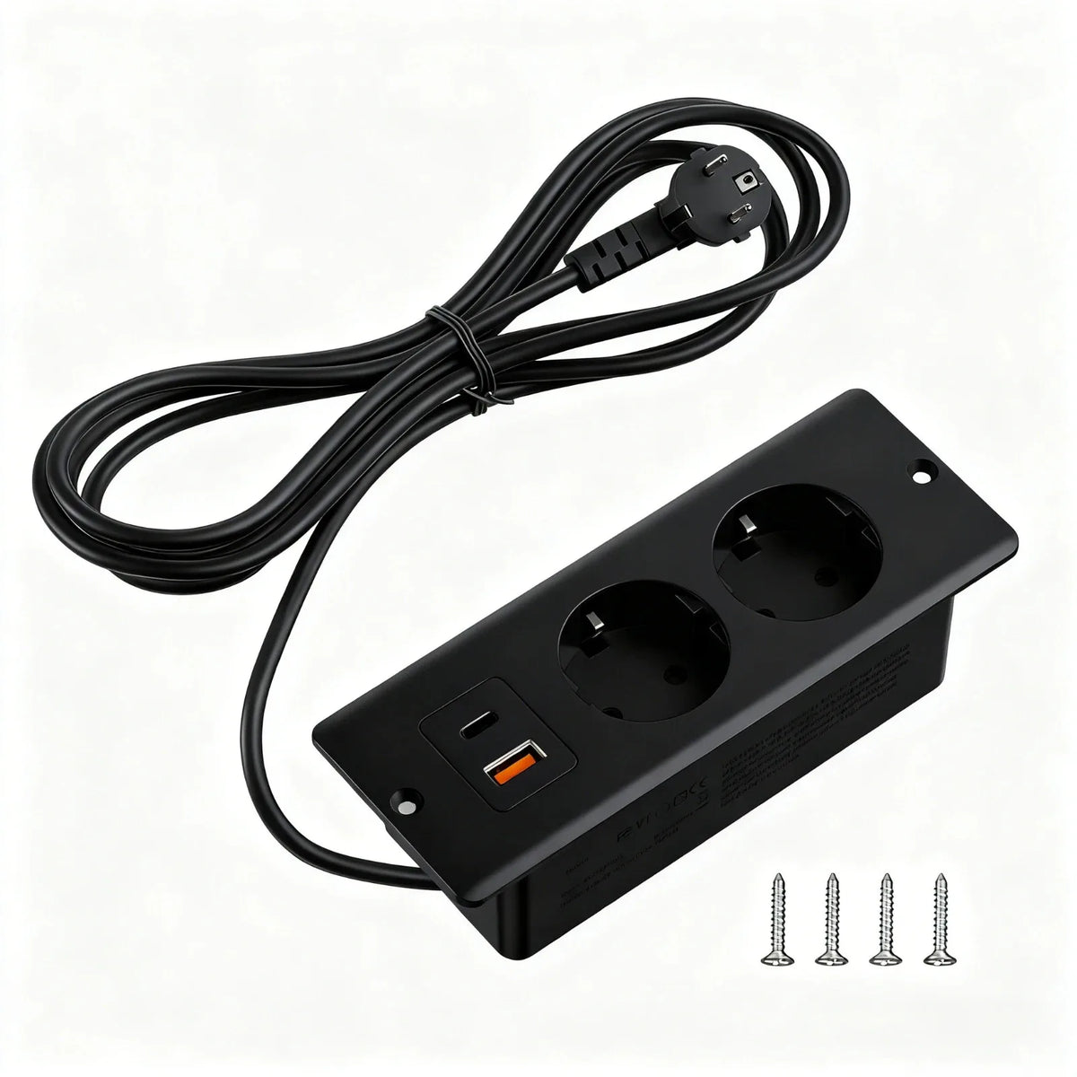EU Recessed Desktop Power Outlet – USB-A, USB-C & 2M Cord Recessed Power Outlet SPOT