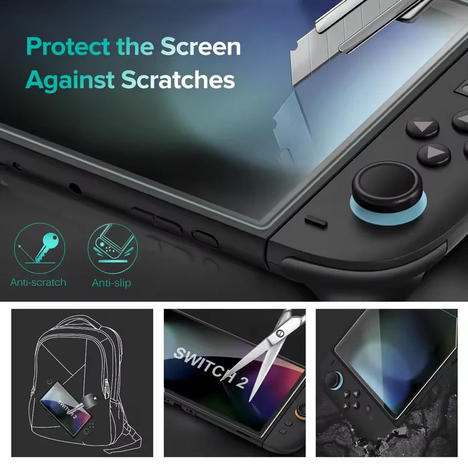 Nintendo Switch 2 Tempered Glass Screen Protector & Joystick Caps Screen Protector Bundle SPOT