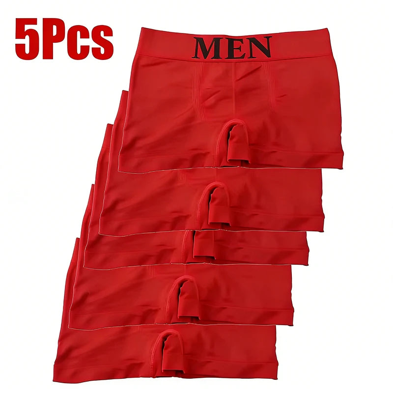 5-Pack Men's High-Stretch Breathable Boxer Briefs – One Size Men's Boxer Briefs SPOT Red One Size 5PCS