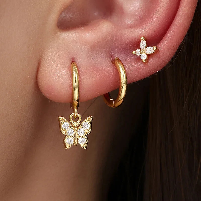 Zircon Stud Earrings Set – Gold Plated Stackable Cartilage Studs Stud Earrings Set SPOT